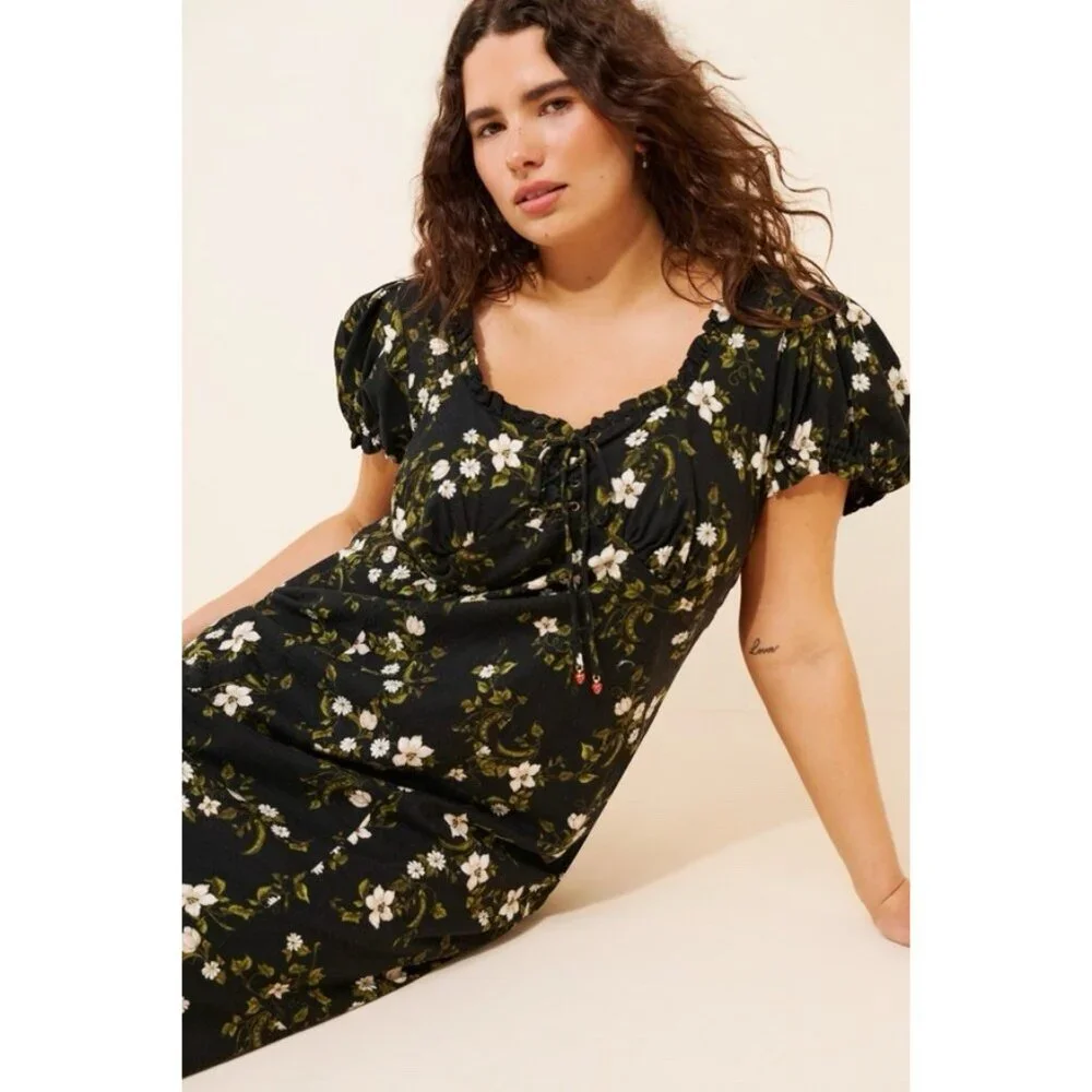 NWT Size 1X - Anthropologie Linen Blend smocked Puff-Sleeve Midi Dress ( US$178) - Picture 2 of 15